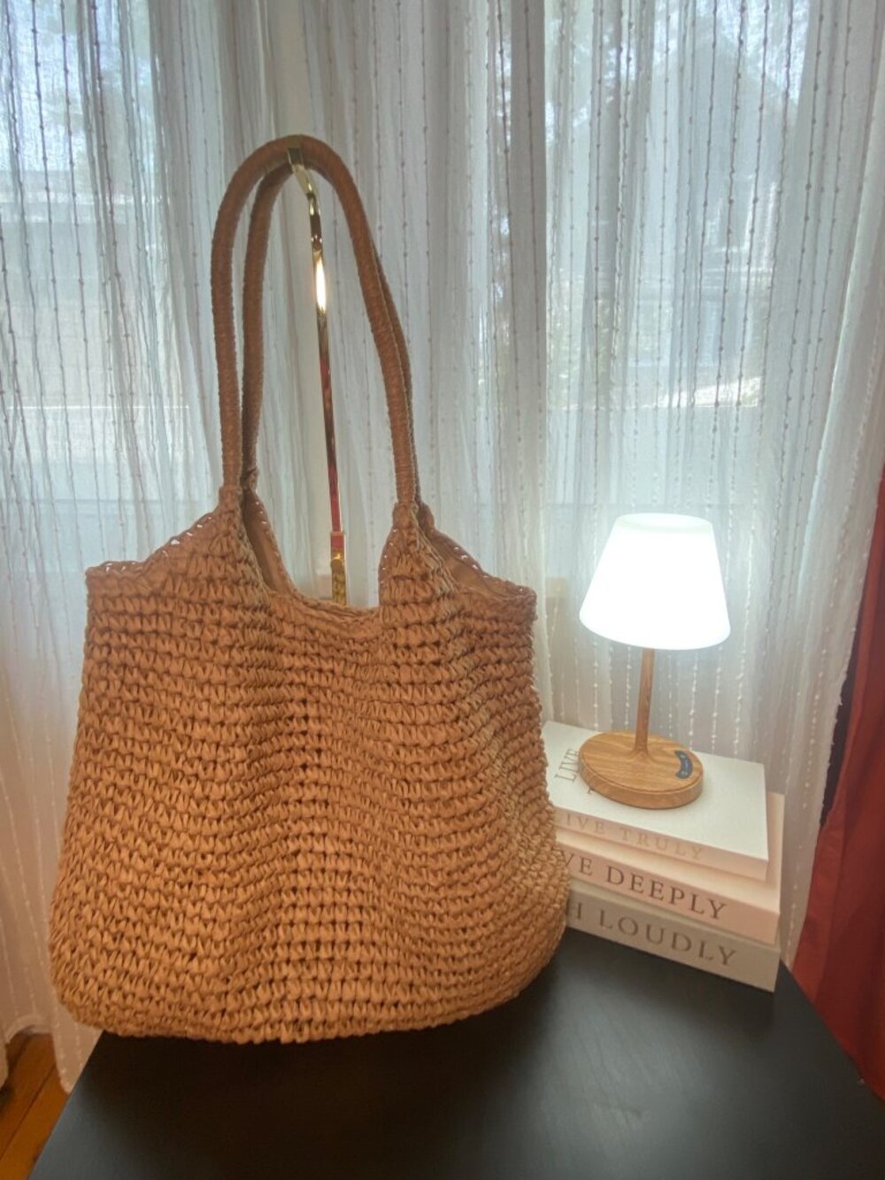 Large Woven Straw Tote Bag | Natural Crochet Shoulder Bag | Beach Vacation Purse